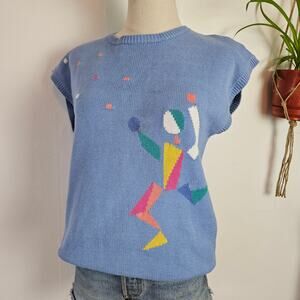 Vintage Merona Abstract Sweater Vest M Periwinkle‎ Blue Pastel Pullover